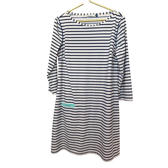 Cabana Life Long Sleeve Dress White Navy Stripe Pocket Women’s Size L Coast EUC - Picture 2 of 7